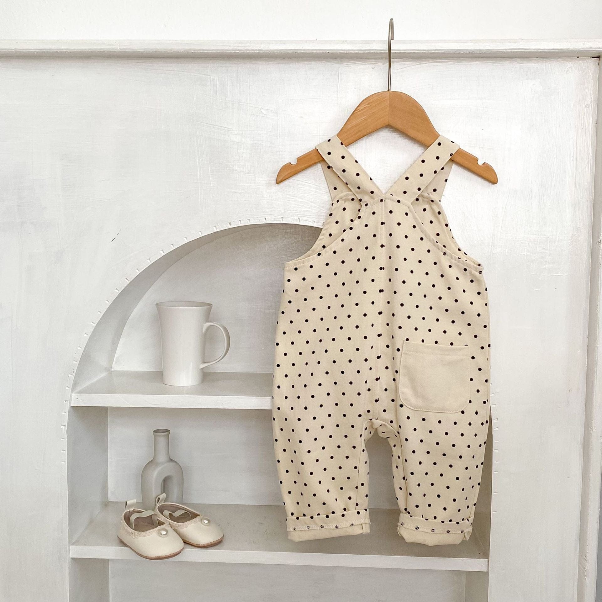 長袖セットアップ 水玉ドットプリントオーバーオール/長袖Tシャツ【mh0010520】