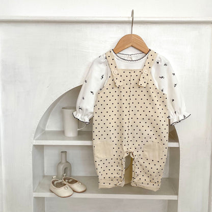 長袖セットアップ 水玉ドットプリントオーバーオール/長袖Tシャツ【mh0010520】