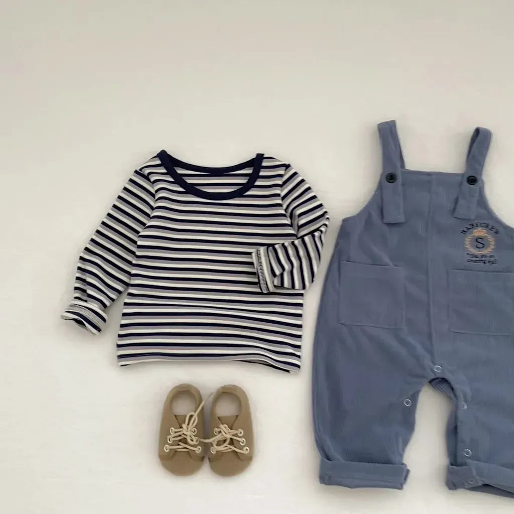 長袖セットアップ ボーダー長袖Tシャツ/コーデュロイサロペットパンツ【mh0011086】