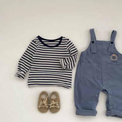 長袖セットアップ ボーダー長袖Tシャツ/コーデュロイサロペットパンツ【mh0011086】