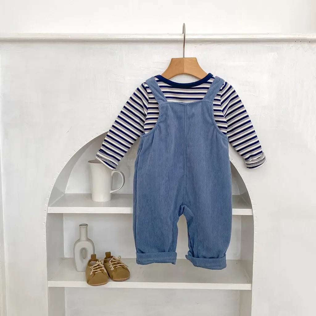 長袖セットアップ ボーダー長袖Tシャツ/コーデュロイサロペットパンツ【mh0011086】