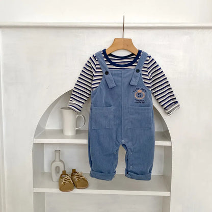 長袖セットアップ ボーダー長袖Tシャツ/コーデュロイサロペットパンツ【mh0011086】