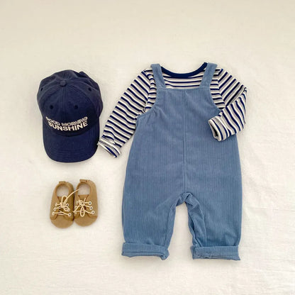 長袖セットアップ ボーダー長袖Tシャツ/コーデュロイサロペットパンツ【mh0011086】