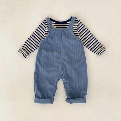 長袖セットアップ ボーダー長袖Tシャツ/コーデュロイサロペットパンツ【mh0011086】