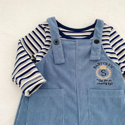 長袖セットアップ ボーダー長袖Tシャツ/コーデュロイサロペットパンツ【mh0011086】