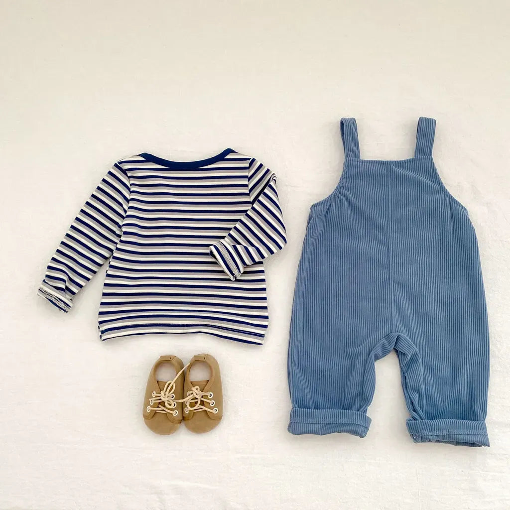 長袖セットアップ ボーダー長袖Tシャツ/コーデュロイサロペットパンツ【mh0011086】