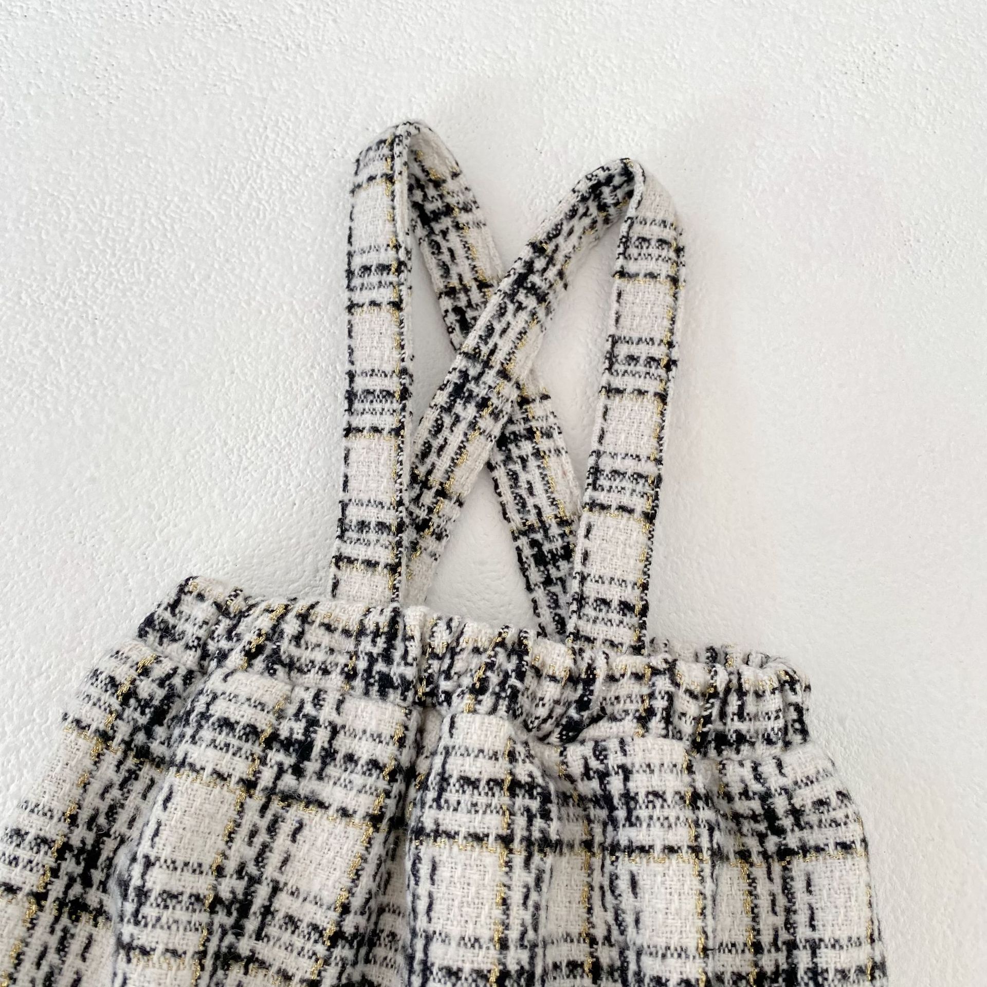 サロペットパンツ・サスペンダーパンツ Tweed Style Suspender Romper ツイード風 サスペンダー ロンパース【mh0012166】