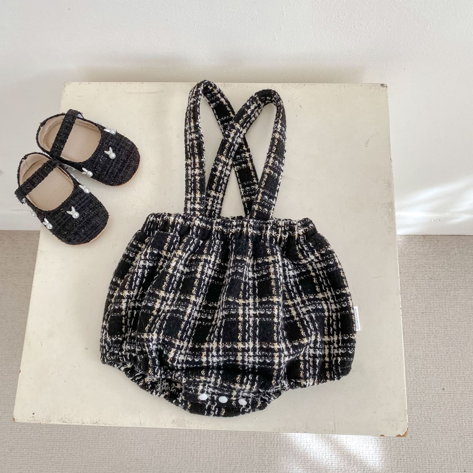 サロペットパンツ・サスペンダーパンツ Tweed Style Suspender Romper ツイード風 サスペンダー ロンパース【mh0012166】