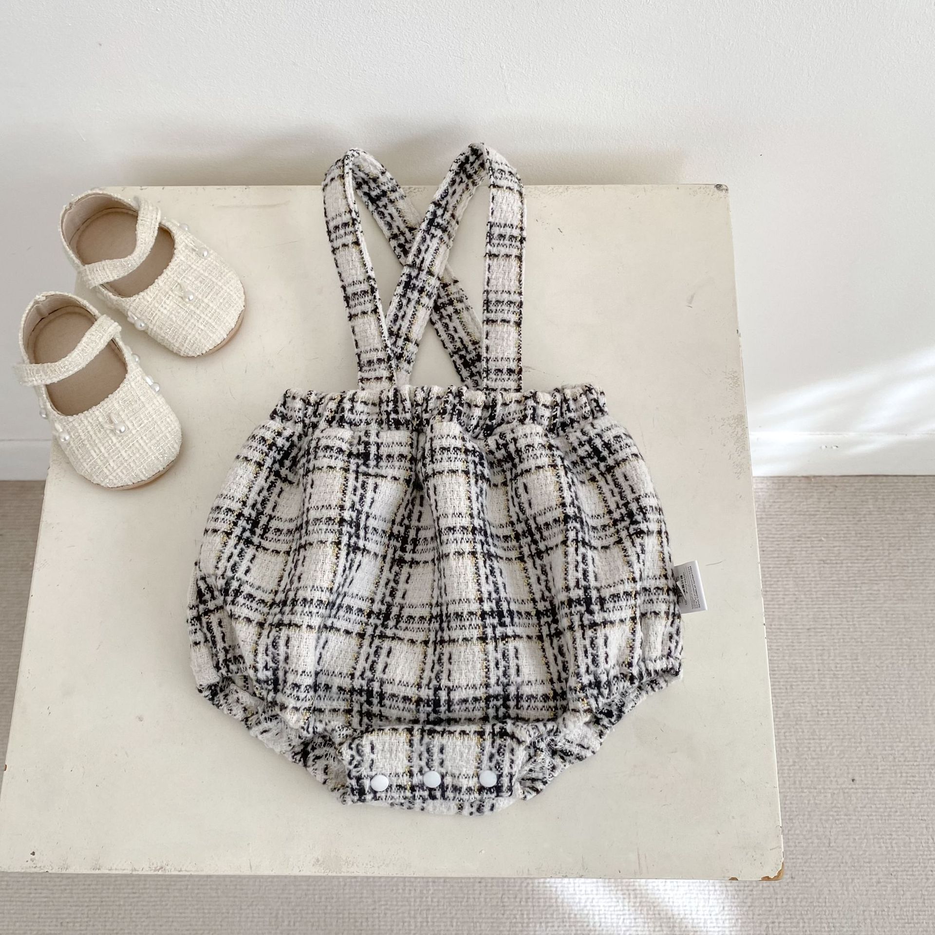サロペットパンツ・サスペンダーパンツ Tweed Style Suspender Romper ツイード風 サスペンダー ロンパース【mh0012166】