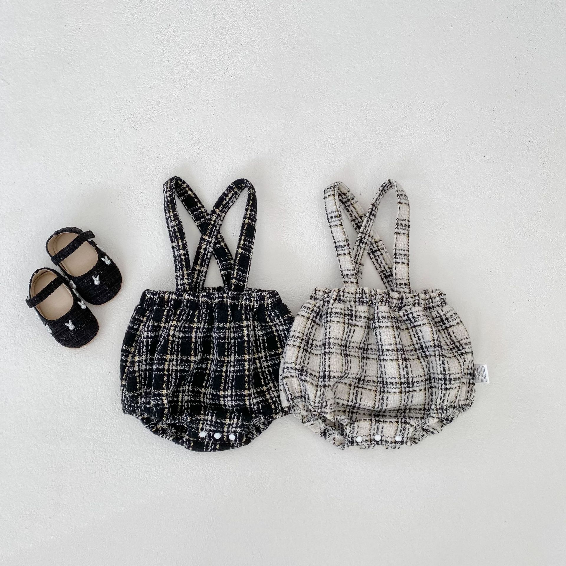 サロペットパンツ・サスペンダーパンツ Tweed Style Suspender Romper ツイード風 サスペンダー ロンパース【mh0012166】