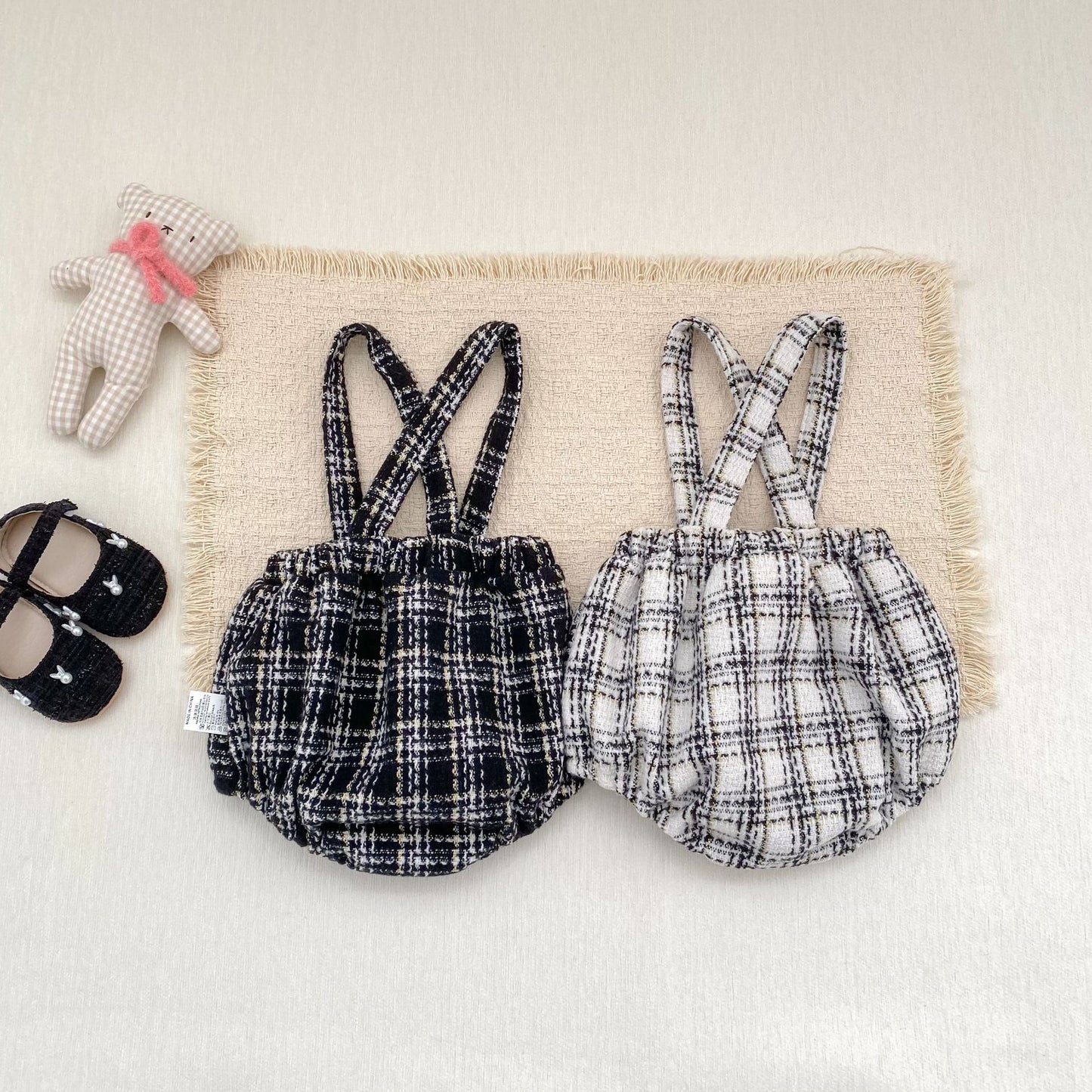 サロペットパンツ・サスペンダーパンツ Tweed Style Suspender Romper ツイード風 サスペンダー ロンパース【mh0012166】