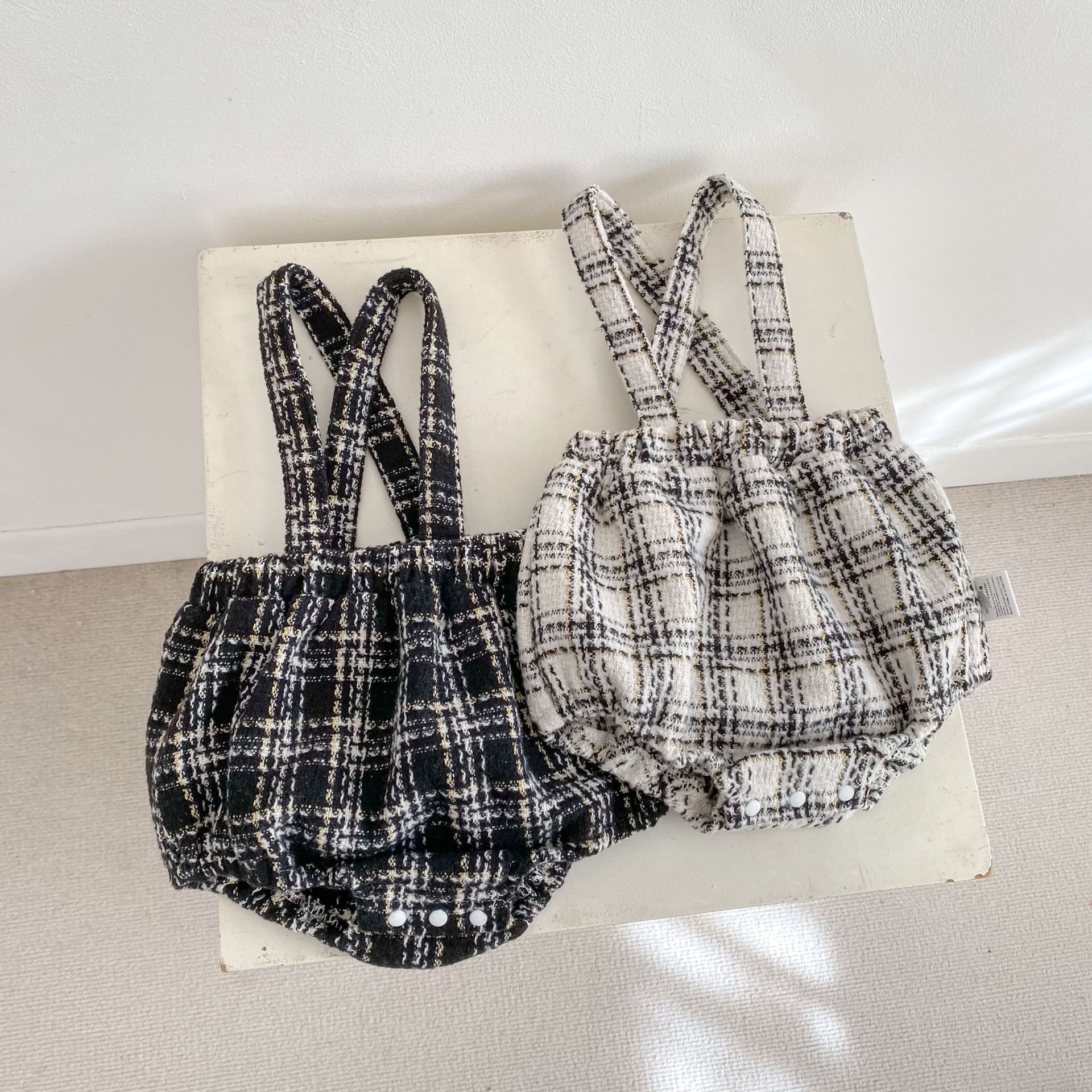 サロペットパンツ・サスペンダーパンツ Tweed Style Suspender Romper ツイード風 サスペンダー ロンパース【mh0012166】