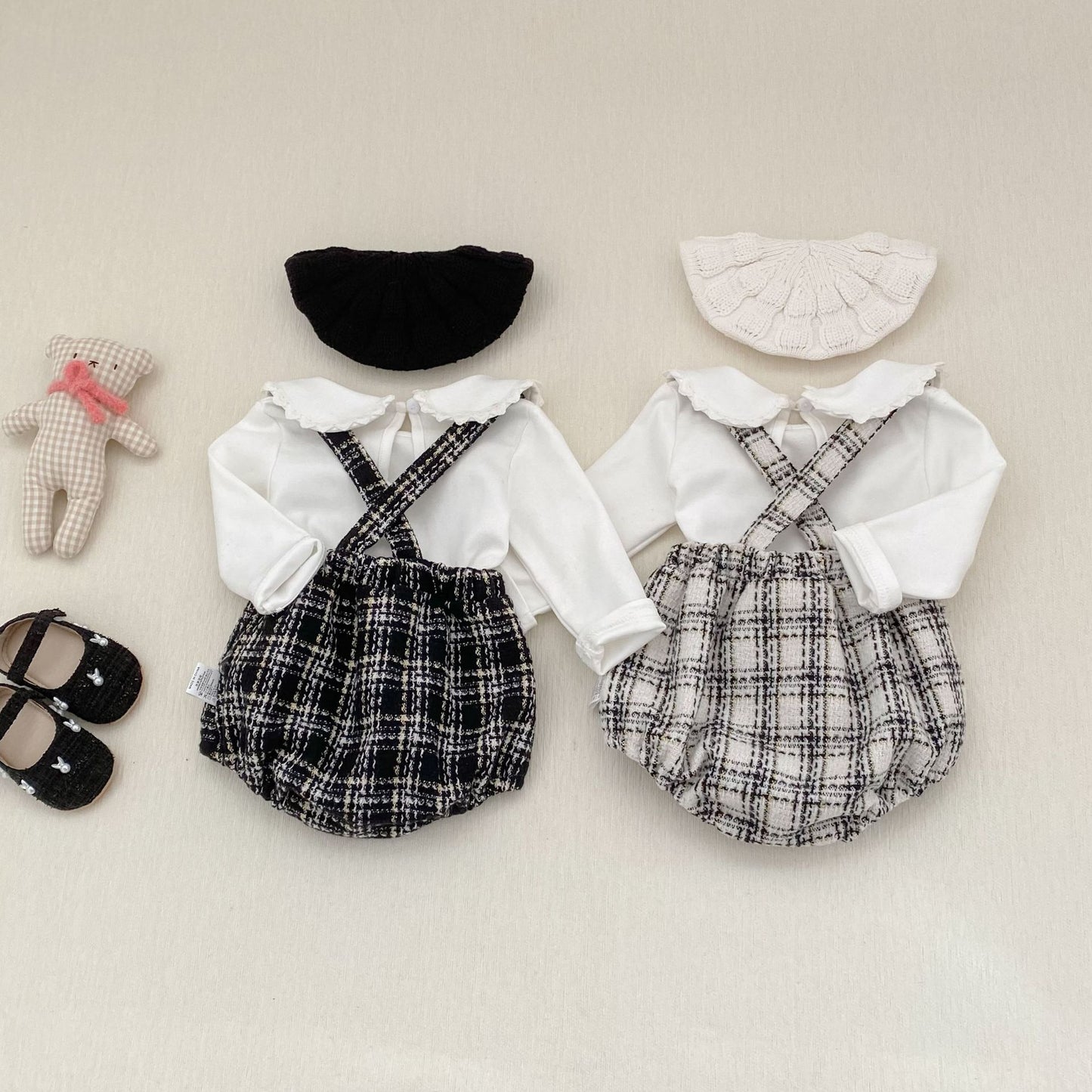 サロペットパンツ・サスペンダーパンツ Tweed Style Suspender Romper ツイード風 サスペンダー ロンパース【mh0012166】