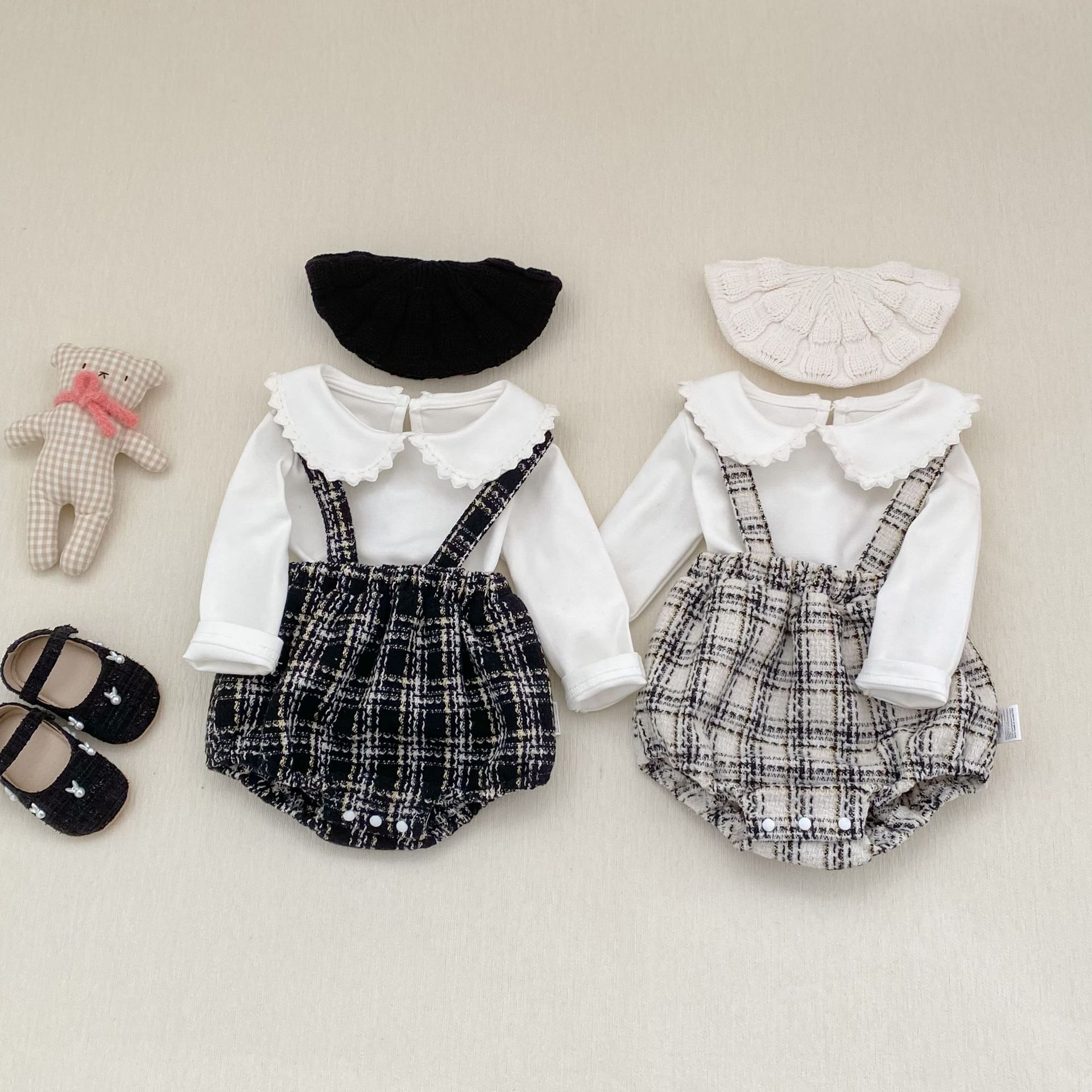 サロペットパンツ・サスペンダーパンツ Tweed Style Suspender Romper ツイード風 サスペンダー ロンパース【mh0012166】