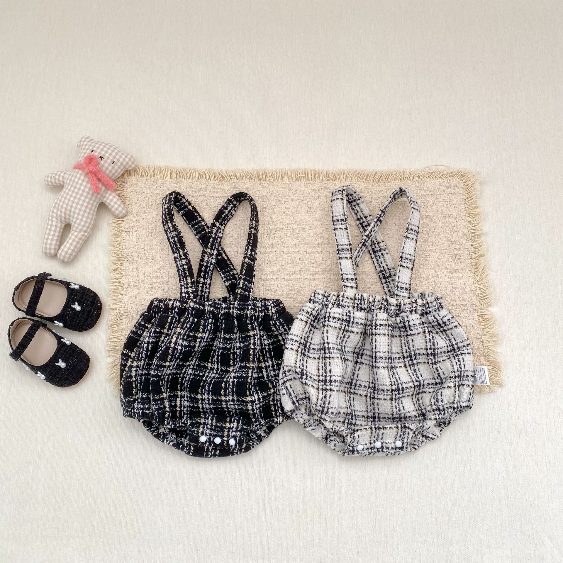 サロペットパンツ・サスペンダーパンツ Tweed Style Suspender Romper ツイード風 サスペンダー ロンパース【mh0012166】