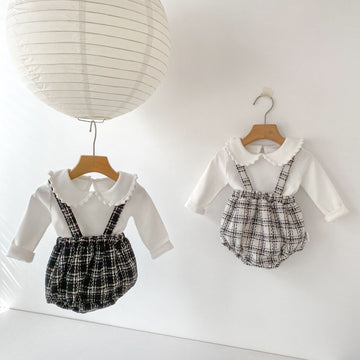 サロペットパンツ・サスペンダーパンツ Tweed Style Suspender Romper ツイード風 サスペンダー ロンパース【mh0012166】