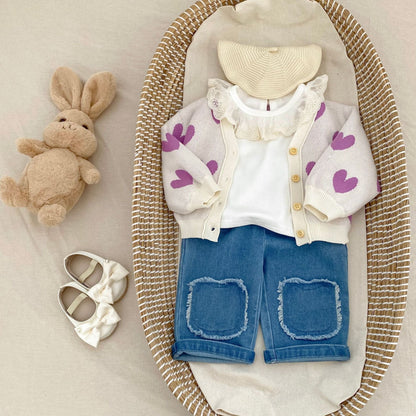 カーディガン・パーカー ハート柄ニットVネックカーディガン【mh0010843】