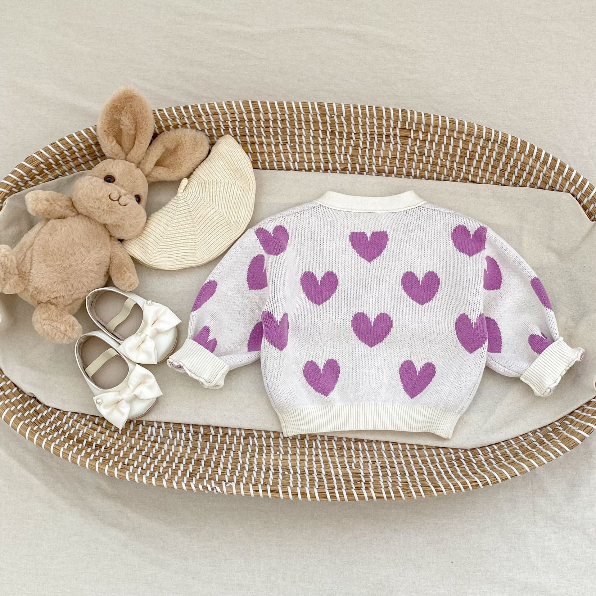 カーディガン・パーカー ハート柄ニットVネックカーディガン【mh0010843】