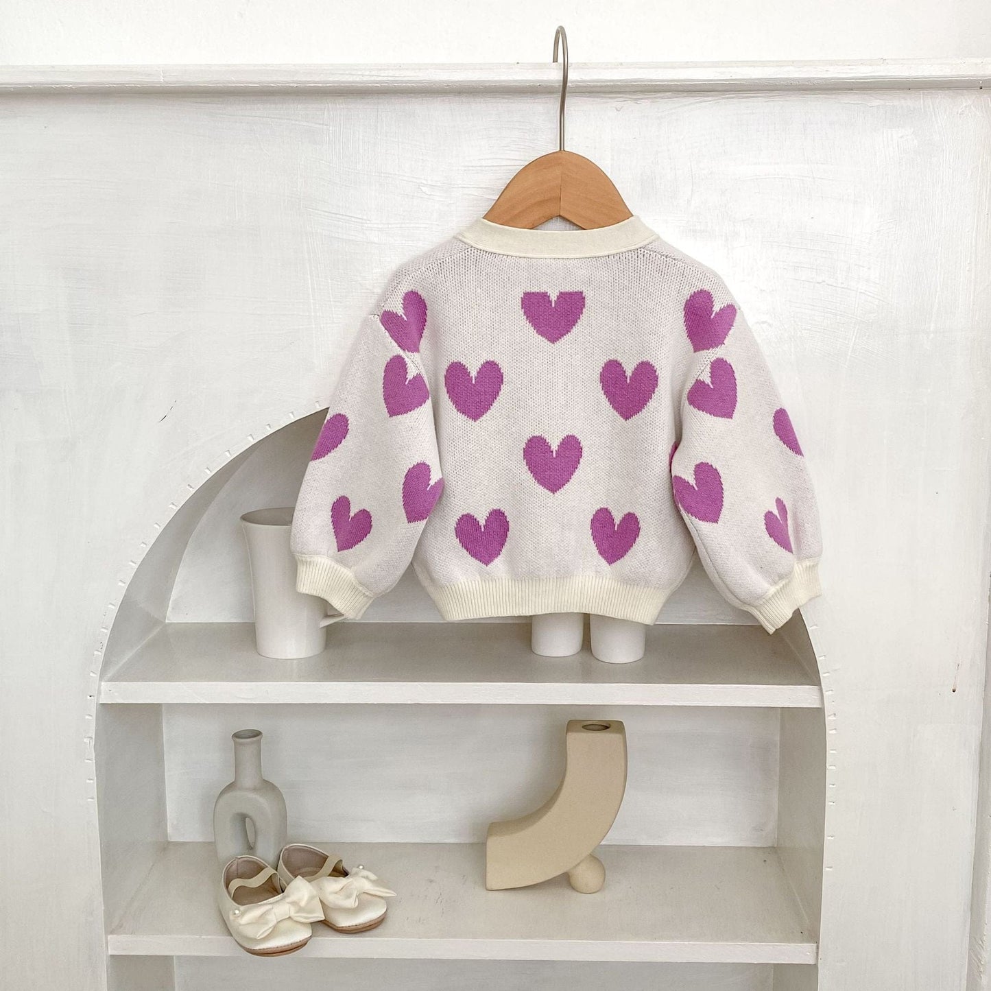 カーディガン・パーカー ハート柄ニットVネックカーディガン【mh0010843】