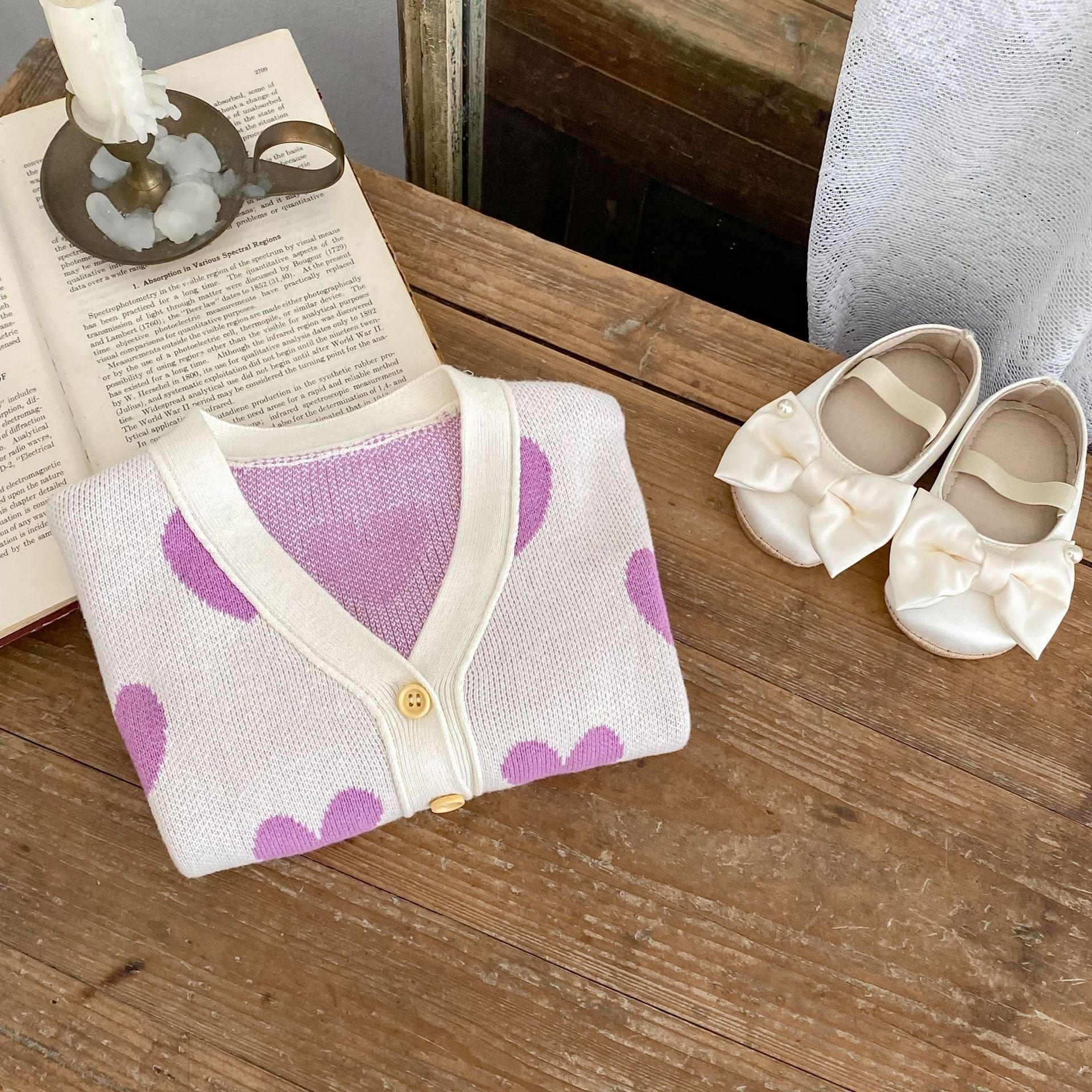 カーディガン・パーカー ハート柄ニットVネックカーディガン【mh0010843】