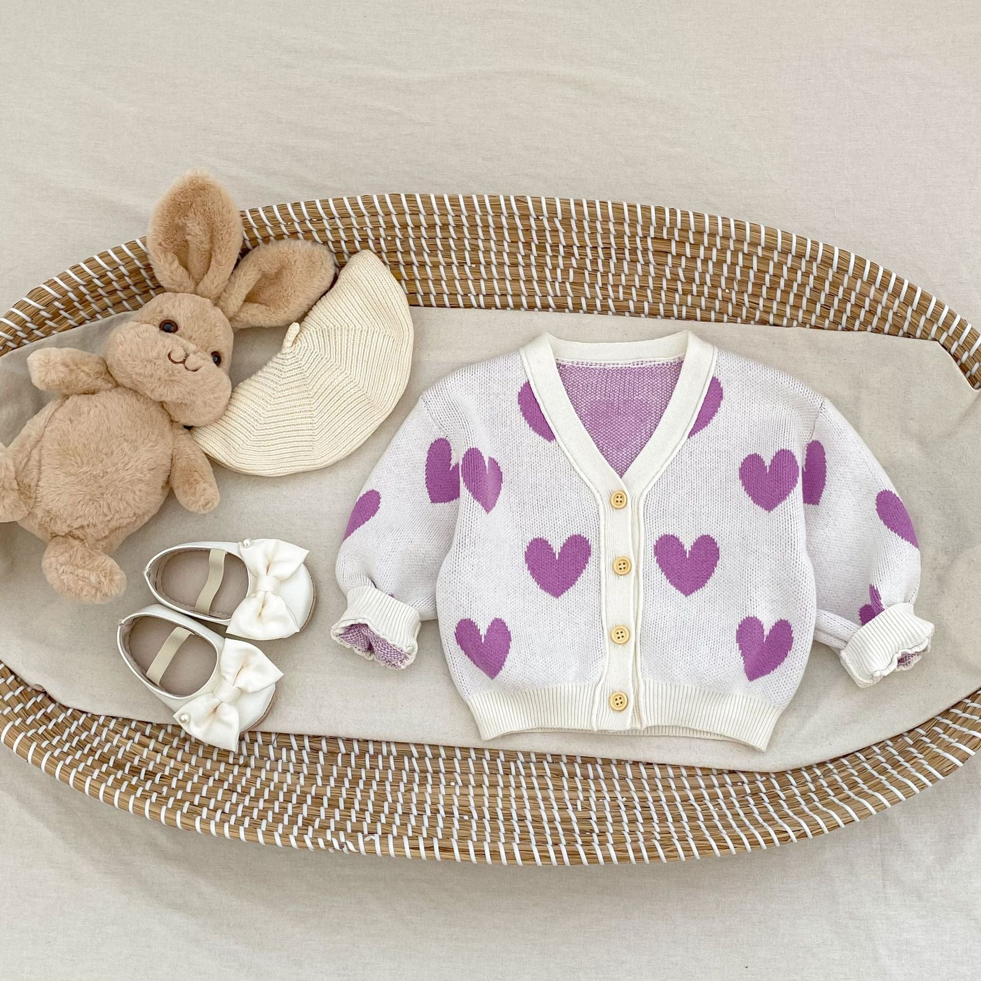 カーディガン・パーカー ハート柄ニットVネックカーディガン【mh0010843】