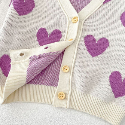 カーディガン・パーカー ハート柄ニットVネックカーディガン【mh0010843】