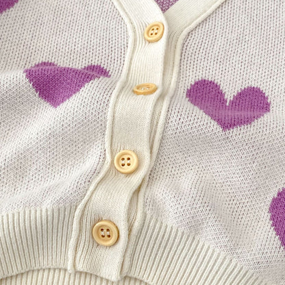 カーディガン・パーカー ハート柄ニットVネックカーディガン【mh0010843】