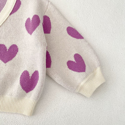 カーディガン・パーカー ハート柄ニットVネックカーディガン【mh0010843】