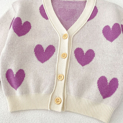 カーディガン・パーカー ハート柄ニットVネックカーディガン【mh0010843】