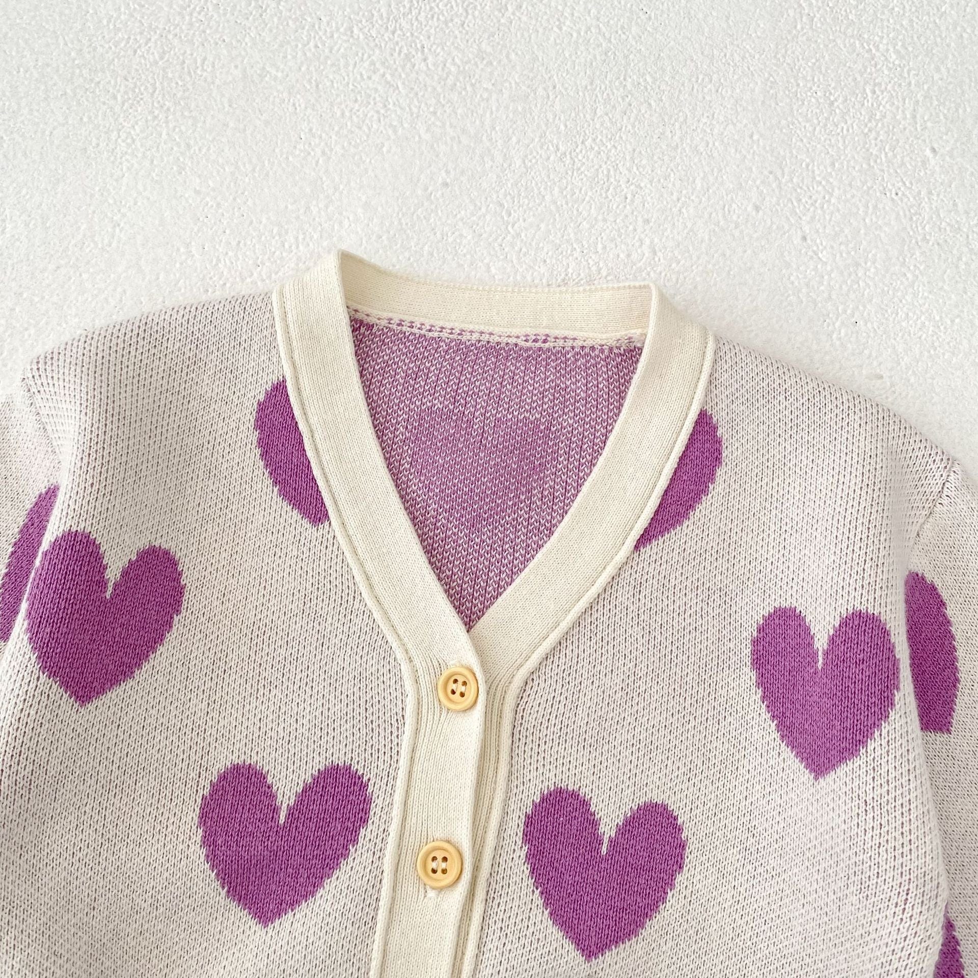 カーディガン・パーカー ハート柄ニットVネックカーディガン【mh0010843】