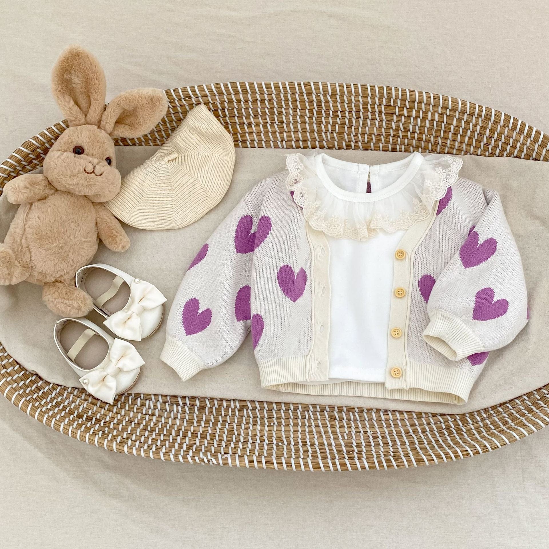 カーディガン・パーカー ハート柄ニットVネックカーディガン【mh0010843】