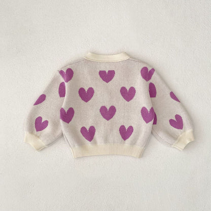 カーディガン・パーカー ハート柄ニットVネックカーディガン【mh0010843】