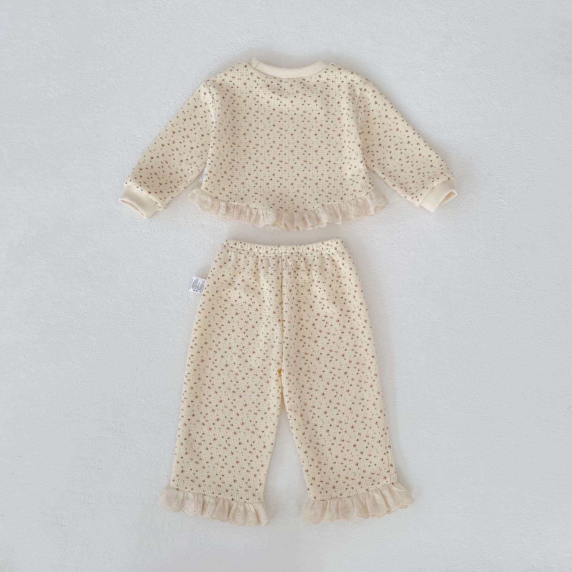 長袖パジャマ Waffle Printed Sweatshirt & Pants Set ワッフル プリント スウェット セットアップ【mh0012163】