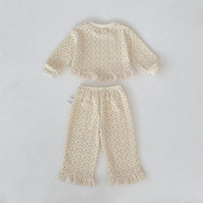 長袖パジャマ Waffle Printed Sweatshirt & Pants Set ワッフル プリント スウェット セットアップ【mh0012163】