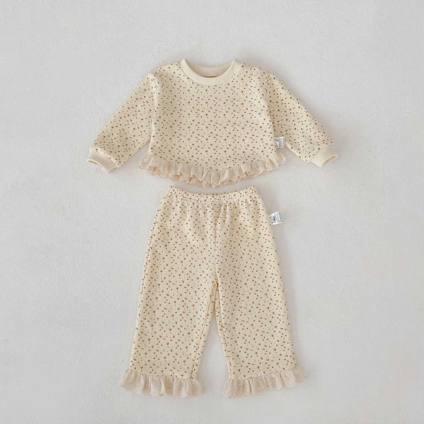 長袖パジャマ Waffle Printed Sweatshirt & Pants Set ワッフル プリント スウェット セットアップ【mh0012163】