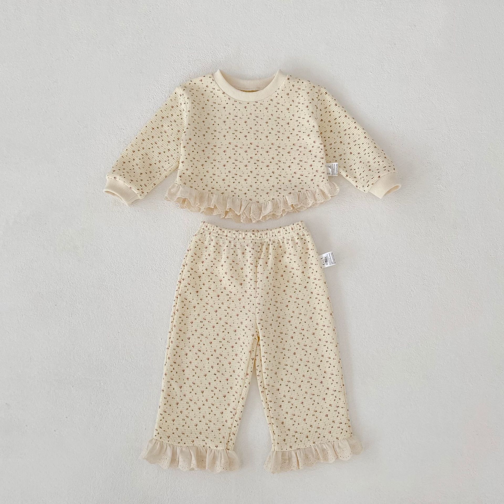 長袖パジャマ Waffle Printed Sweatshirt & Pants Set ワッフル プリント スウェット セットアップ【mh0012163】