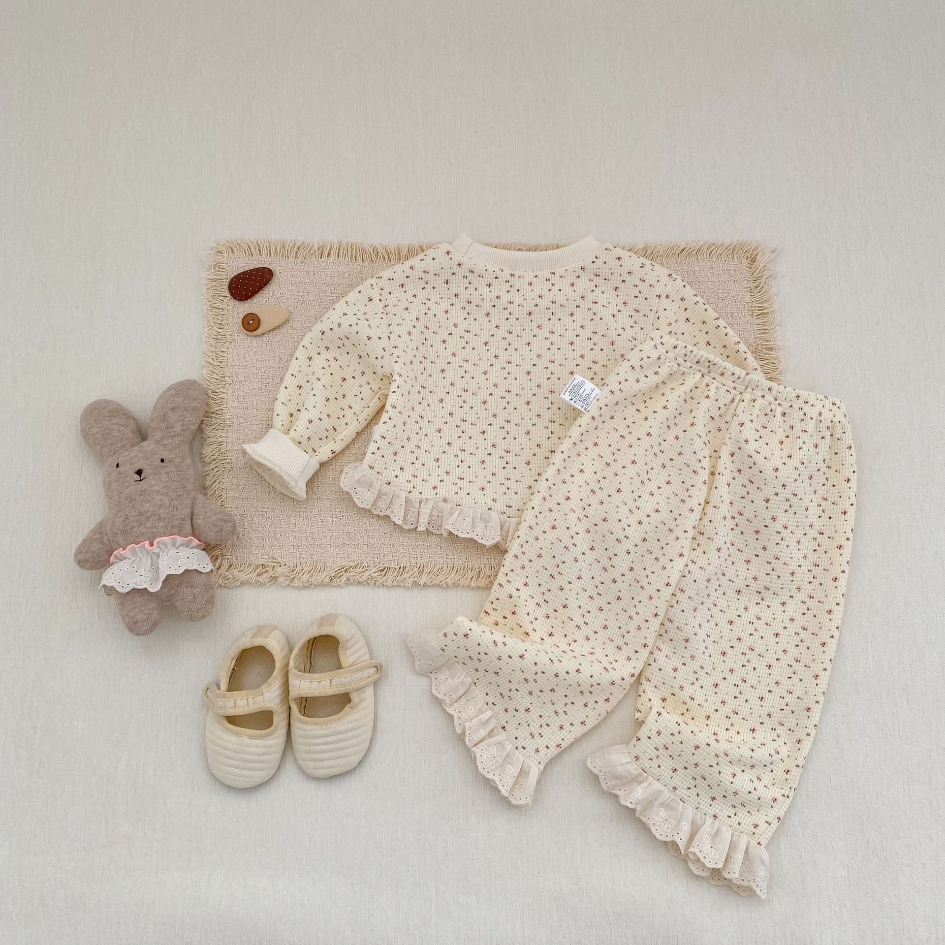 長袖パジャマ Waffle Printed Sweatshirt & Pants Set ワッフル プリント スウェット セットアップ【mh0012163】