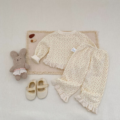 長袖パジャマ Waffle Printed Sweatshirt & Pants Set ワッフル プリント スウェット セットアップ【mh0012163】