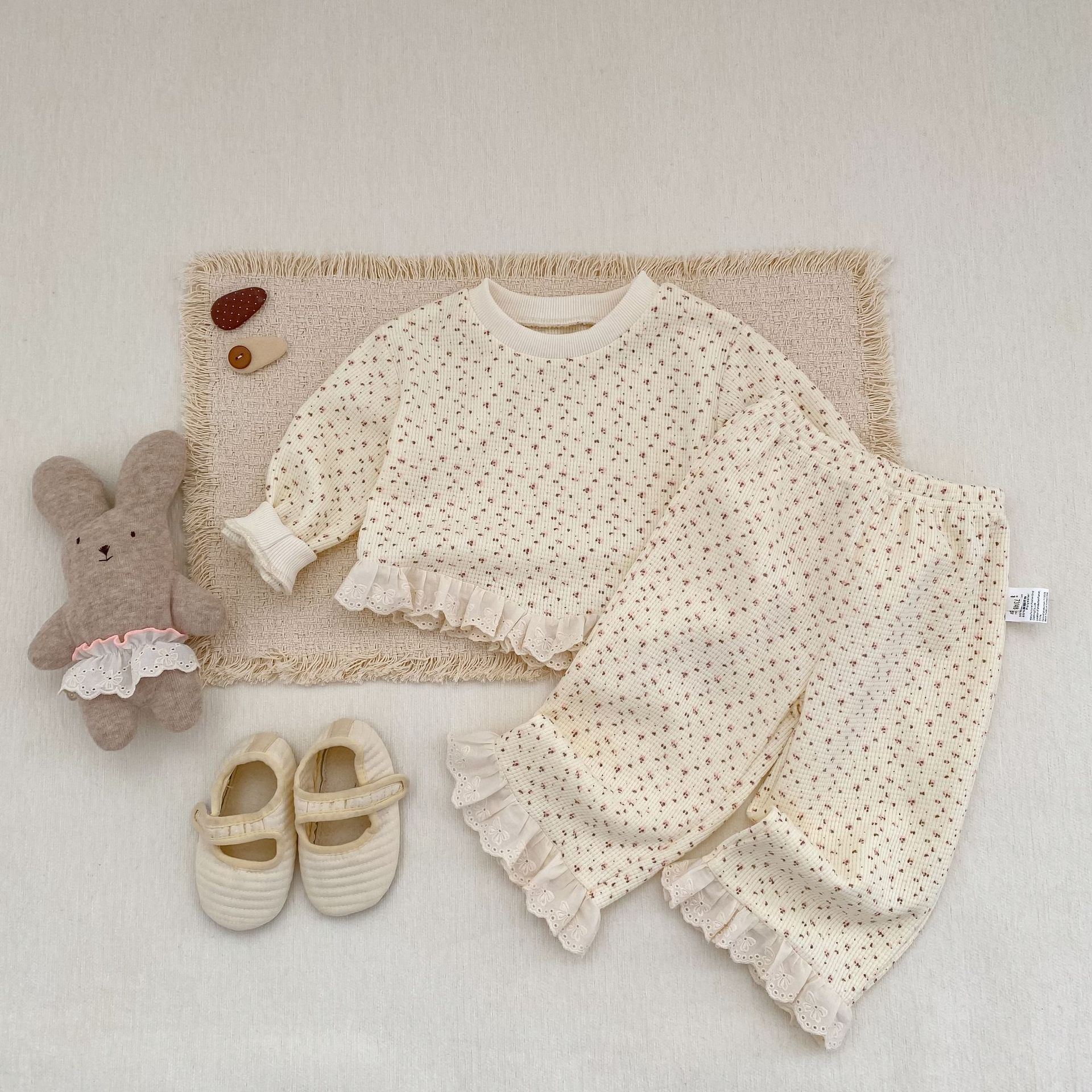 長袖パジャマ Waffle Printed Sweatshirt & Pants Set ワッフル プリント スウェット セットアップ【mh0012163】