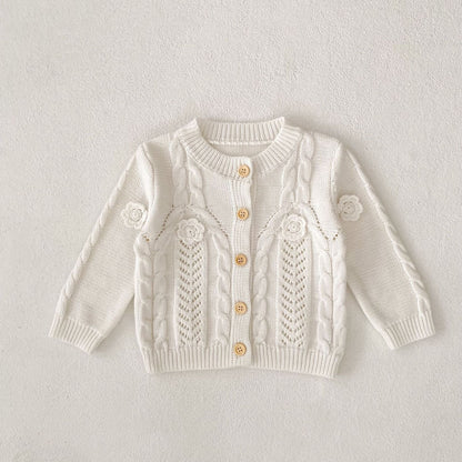 カーディガン・パーカー White / 66cm フラワー刺繍長袖ニットカーディガン【mh0010506】