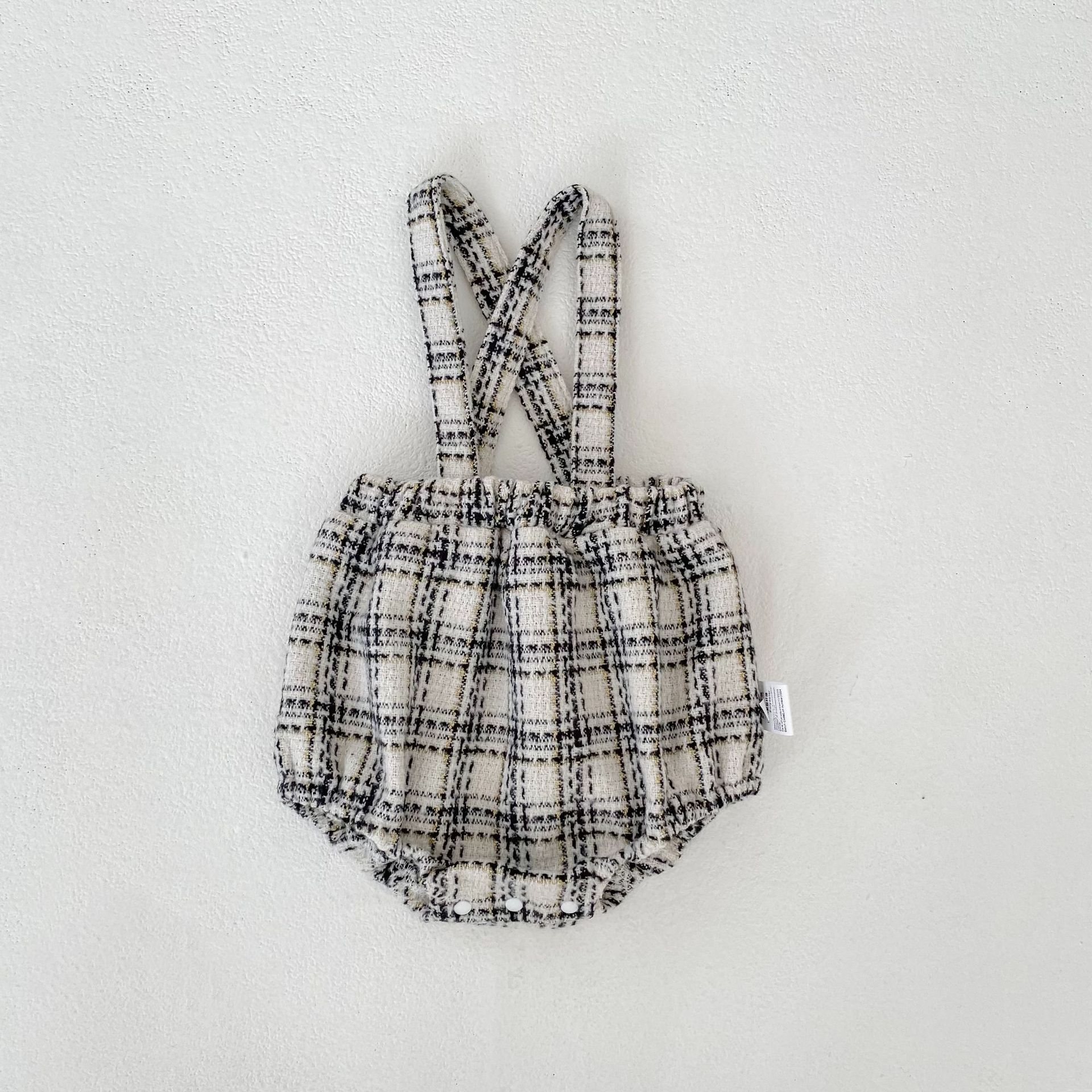 サロペットパンツ・サスペンダーパンツ White / 66cm Tweed Style Suspender Romper ツイード風 サスペンダー ロンパース【mh0012166】