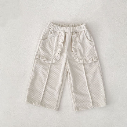 ロングパンツ・スウェットパンツ White / 73cm フリルポケットコーデュロイロングルーズワイドパンツ【mh0010526】