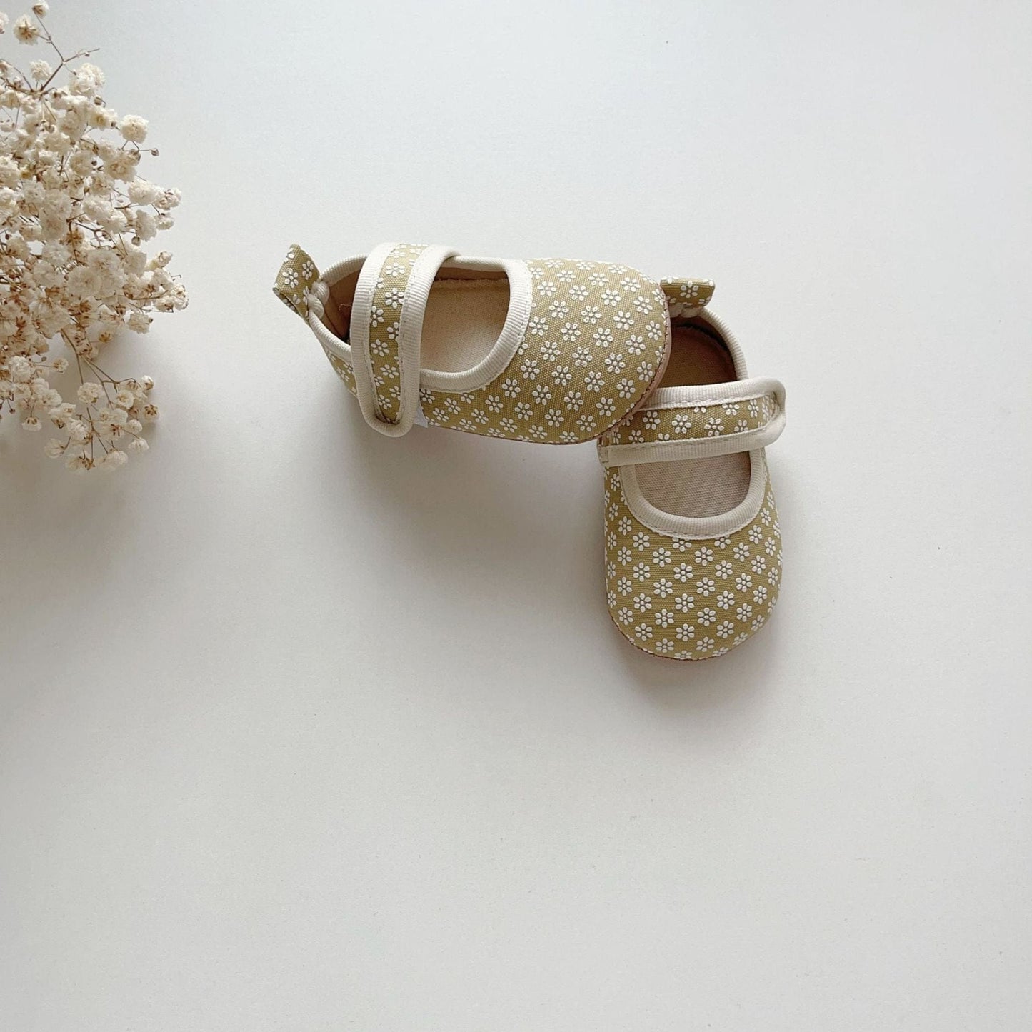 ベビー用靴 Yellow / S ベルクロストラップ花柄ファーストシューズ【mh0011073】