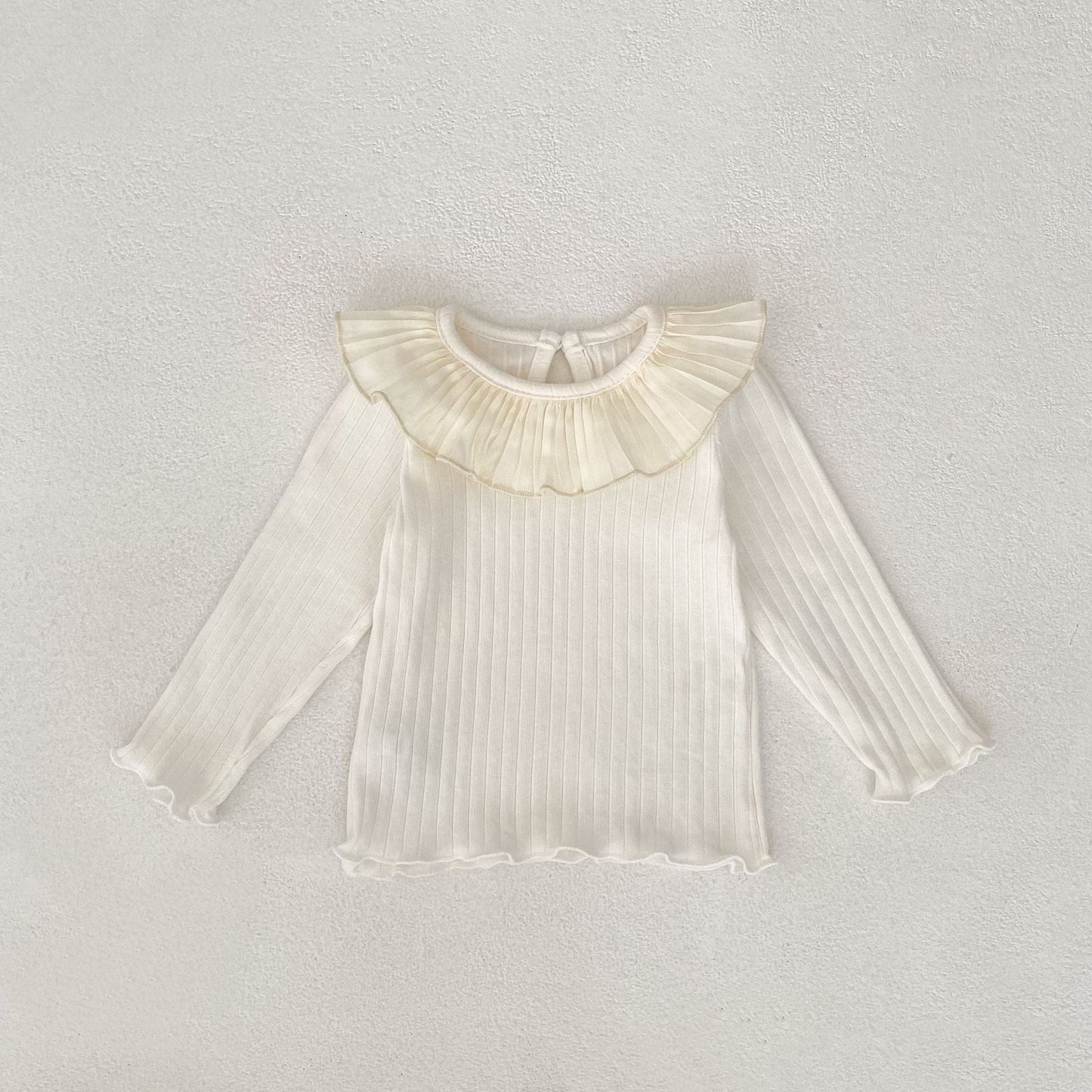 長袖Tシャツ Creamy White / 66cm フリル襟リブ編み長袖トップス【mh0011082】