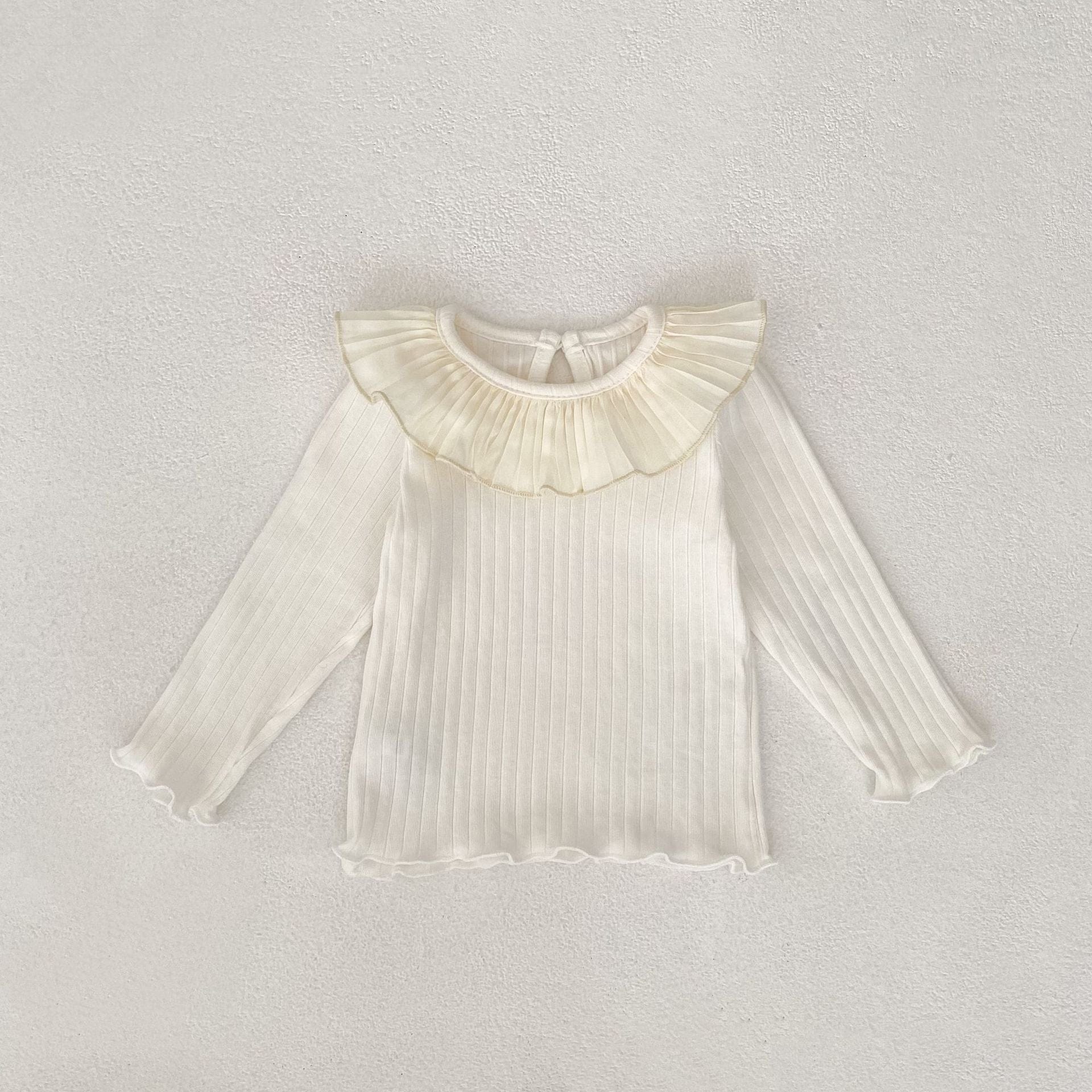 長袖Tシャツ Creamy White / 66cm フリル襟リブ編み長袖トップス【mh0011082】