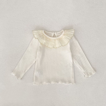 長袖Tシャツ Creamy White / 66cm フリル襟リブ編み長袖トップス【mh0011082】