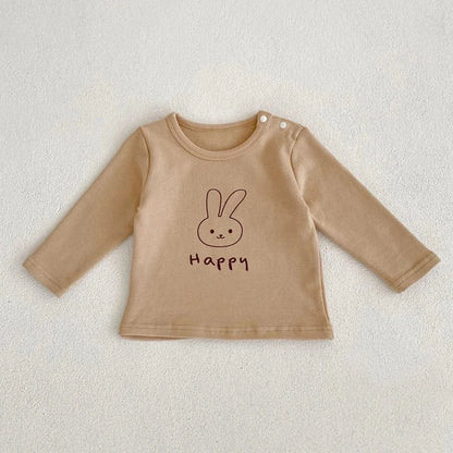 長袖Tシャツ Khaki / 3-6M 66cm ベビートップス うさぎバニープリント長袖Tシャツ 3カラー【mh0006992】