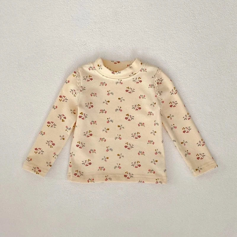 長袖Tシャツ Light Yellow / 3-6M 66cm ベビーキッズトップス フラワー小花柄プリントハイネック長袖Tシャツ 2カラー【mh0007032】