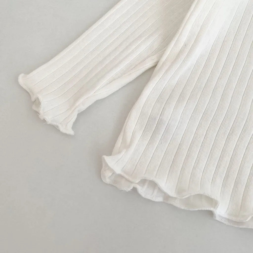 長袖Tシャツ フリル襟リブ編み長袖トップス【mh0011082】