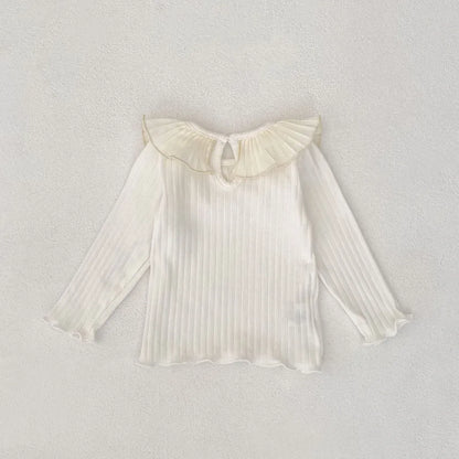 長袖Tシャツ フリル襟リブ編み長袖トップス【mh0011082】